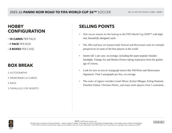 2025-26 Panini NOIR Road to FIFA World Cup Soccer Hobby Box
